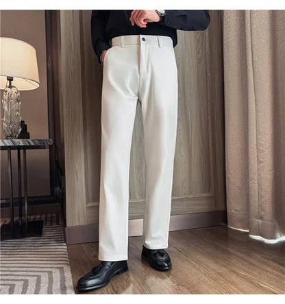 Men's Pleated Trousers, Elastic Waist, Wide-Leg, Casual Suit Pants, 2026 Spring, White/Black, S-4XL