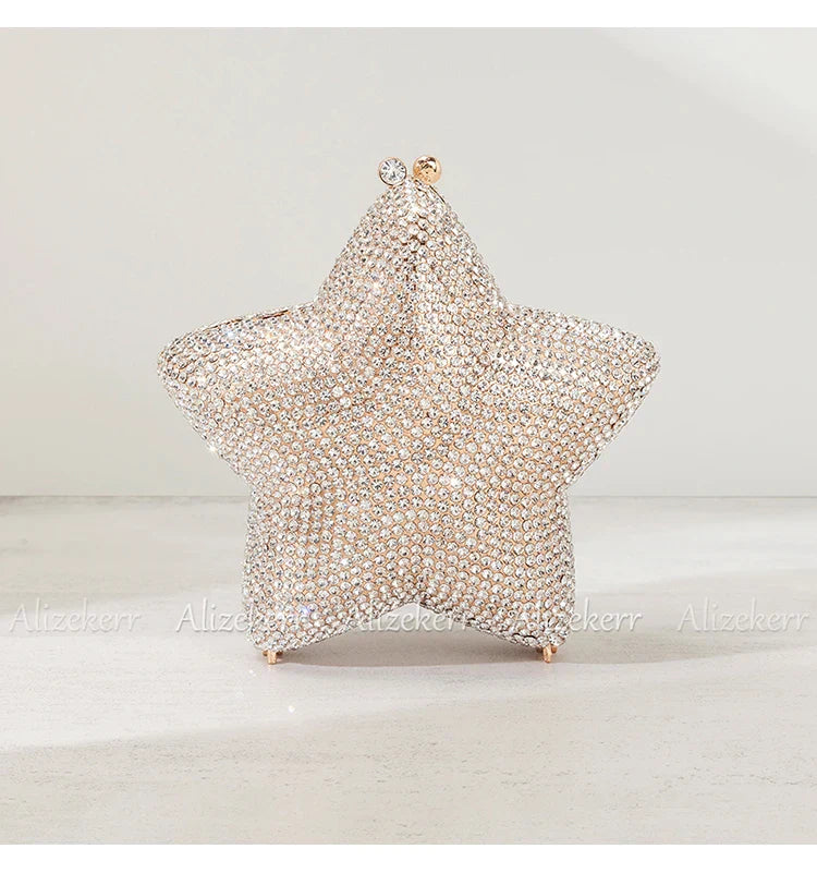 Star Shaped Crystal Evening Bags Women 2024 Boutique Gorgeous Gradient Colour Diamond Mini Clutch Purses Wedding Party