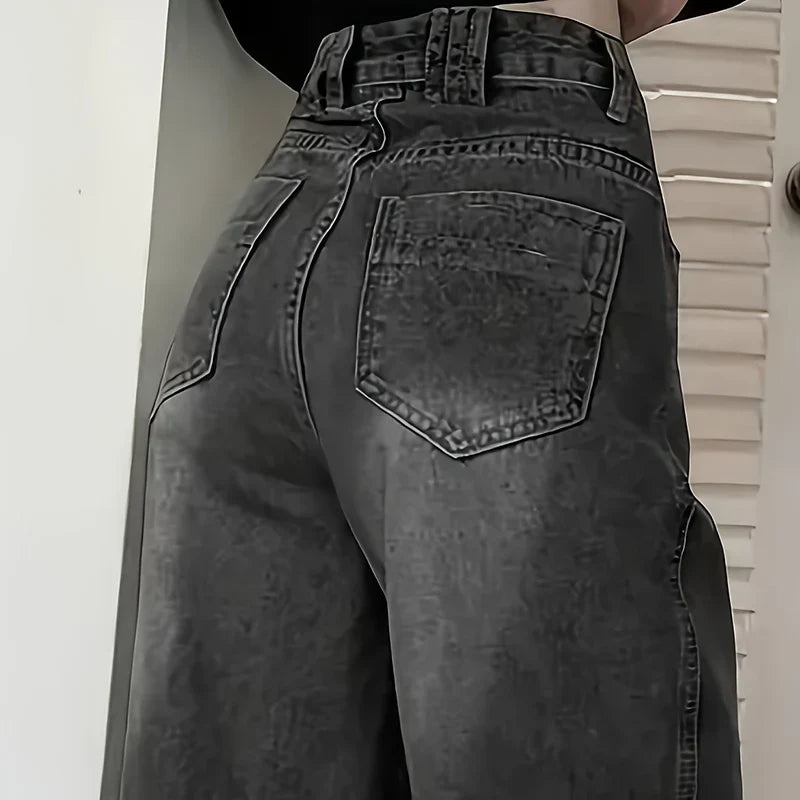 Women Fashion Loose Jeans Female High Waist Streetwear Designer Wide Leg Trousers Female Classic Gray Goth Straight Leg Pants