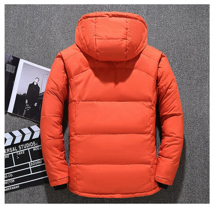 Winter White Duck Down Jacket Men Travel Hiking Thicken Warm Hooded Puffer Jackets Windproof Overcoat Down Coat Male Clothing