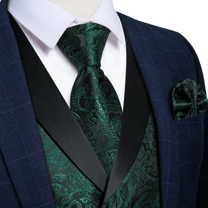 Men's Paisley  Suit Vest with Macthing Golden Paisley Neck Tie Handkerchief Cufflinks Wedding Prom Tuxedo Waistcoat