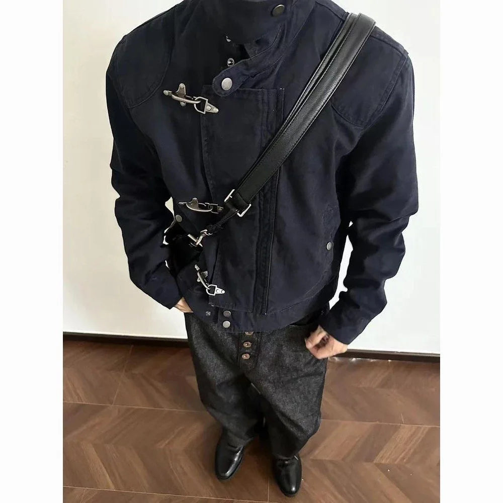 Harajuku Retro Black Gothic High Street Airplane Buckle Jacket for Men and Women Korean Fashion Y2k American Retro Casual Jacket