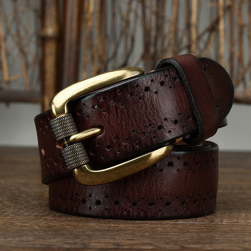 2024 Fashion Men's Belt  Genuine Leather Pure Cowhide Pin Buckle Vintage Belt for Trap Male Jeans for Man Luxury Designer