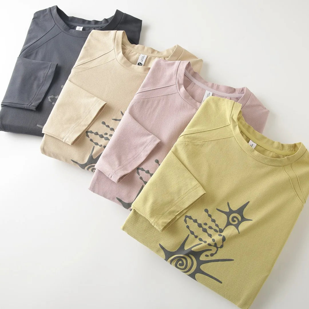 Unisex High-Stretch Breathable Long-Sleeve T-Shirt – Antibacterial, Moisture-Wicking & Quick-Dry with Waffle-Knit Print Outdoor