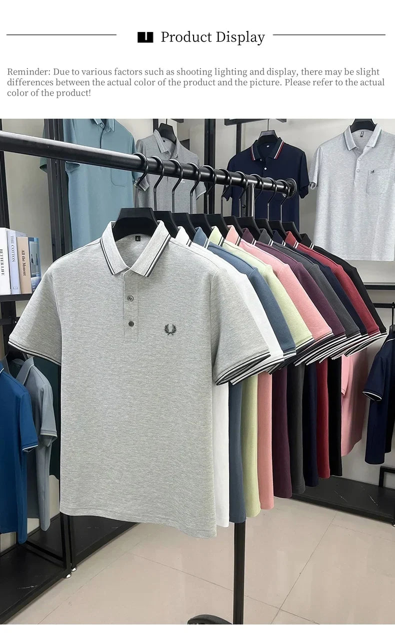 100% pure cotton embroidered new men's casual short sleeved polo shirt, fashionable, breathable, comfortable and versatile top