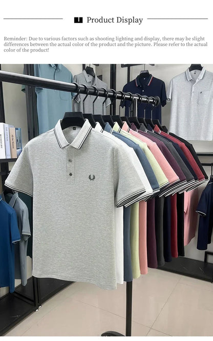 100% pure cotton embroidered new men's casual short sleeved polo shirt, fashionable, breathable, comfortable and versatile top