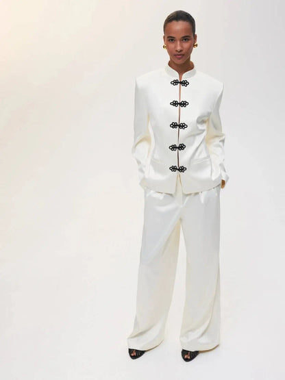 Women's Spring Summer Mandarin Collar Frog Button Cropped Chinese Style Blazer Casual 2026 Trendy Feminine Fashion Coat