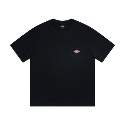Hot sales Men Women Pure Cotton Embroidery T-Shirt Short Sleeve Tees Simple Solid Pocket Fashion Brand Exports Japan style