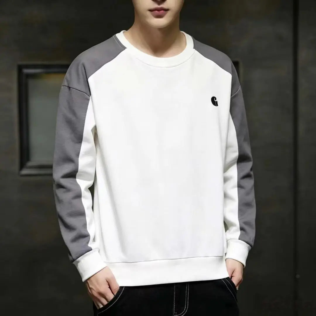 Men's Casual Solid Color Loose Long Sleeve round Neck Hoodie Base Shirt Spring Autumn Sports Wear