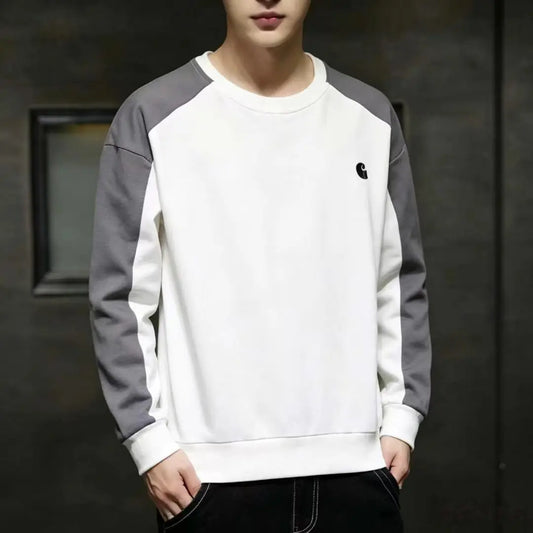 Men's Casual Solid Color Loose Long Sleeve round Neck Hoodie Base Shirt Spring Autumn Sports Wear