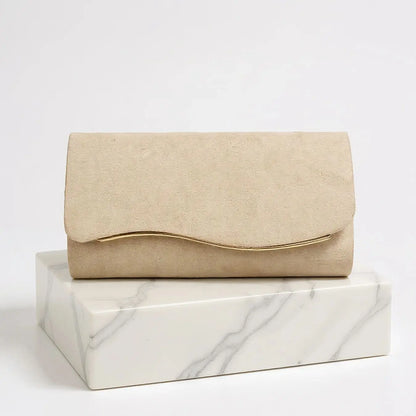 New Design Envelope Design Women Evening Bags Apricot Velvet Glitter Metal Clutch Bags With Shoulder Chain For Wedding