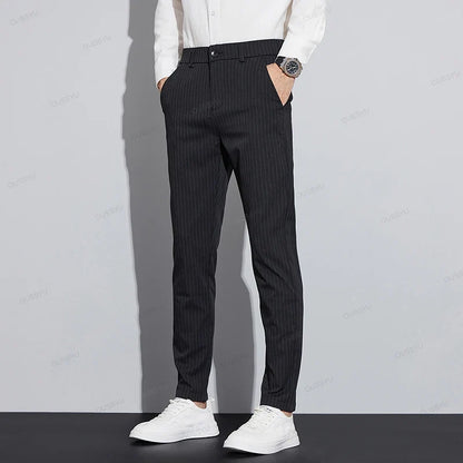 High Quality Brand Clothing Autumn Stripe Suit Pants Men Fashion Business Solid Color Office Slim Long Casual Trousers Male 28-3