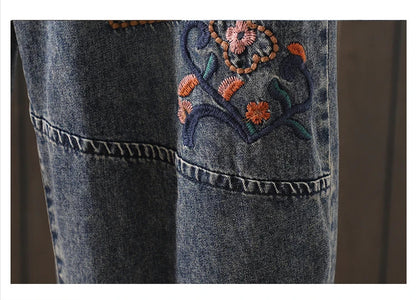 Fashion Y2K Women's Jeans plus Size Elastic Waist patch embroidery print Harem Pants Autumn Vintage Loose Ripped Denim Pants
