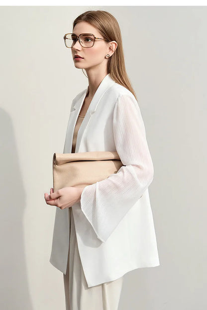 Women's Coat Autumn Autumn Fashion Turned Over Collar Color-block Spliced Fabric Casual Loose Blazers For Woman 12641083