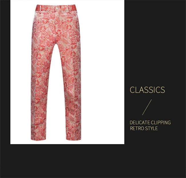 New Men Luxury Jacquard Suit Pants Fashion Wedding Party Groom Dress Trouser