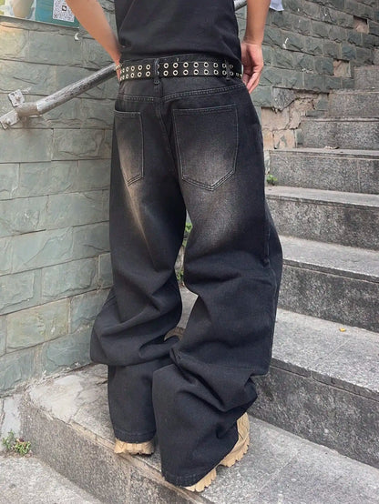 Vintage Men y2k Stretchy Baggy Denim Jeans For Men Fashion Casual pants Streetwear Denim Hip Hop Wide-Leg Straight Trousers