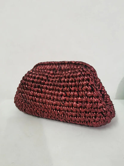 Yingzi Silver Cloth Strip Crochet Clip Bag Woven Underarm Bag Metallic Lustre Clutch Large Size Bag