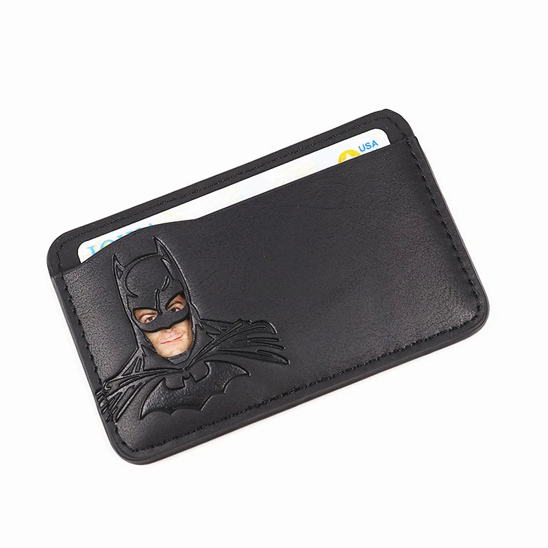 Leather Bat ID Wallet For Men Slim Card Holder Case Cover With Cutout Superhero Face Eyes Mask Gift For Teens Boy Friend Husband