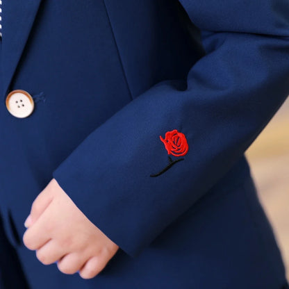 2-14 Yrs Toddler Suit Set with Rose Embroidery 3-Piece Formal Conmmunion Tuxedo Jacket Pants Tie Fast Delivery DTLumika