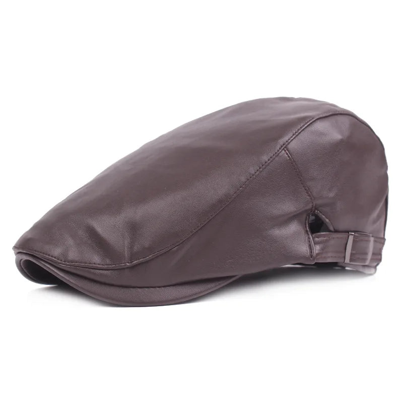 Men Women Ivy Cap Newsboy Hat Adjustable Faux PU Leather Berets for Spring Summer Autumn Gatsby