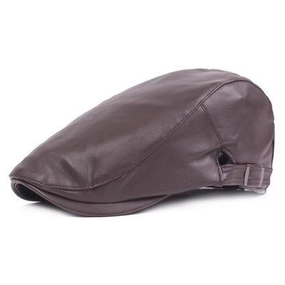 Men Women Ivy Cap Newsboy Hat Adjustable Faux PU Leather Berets for Spring Summer Autumn Gatsby
