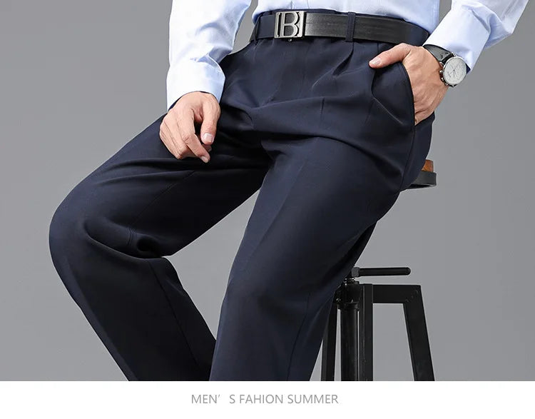 Double Pleated Mens British Pants High Waist Thicken Straight Business Black Formal Clothes For Mens Dress Trousers size 42 44
