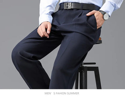 Double Pleated Mens British Pants High Waist Thicken Straight Business Black Formal Clothes For Mens Dress Trousers size 42 44