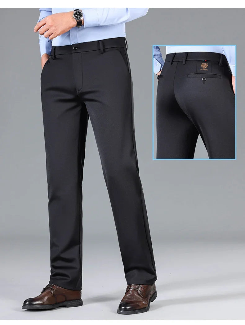 High Quality Summer Thin Embroidery Suit Pants Men Straight Classic Business Work Long Formal Trousers Male Plus Size 29-40 42