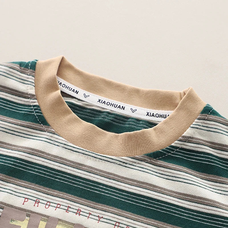 Baby Boys Summer 2PCS Outfit Set Striped Short Sleeve T-shirt Denim Shorts Casual Kids Clothing Set For Toddler Boys