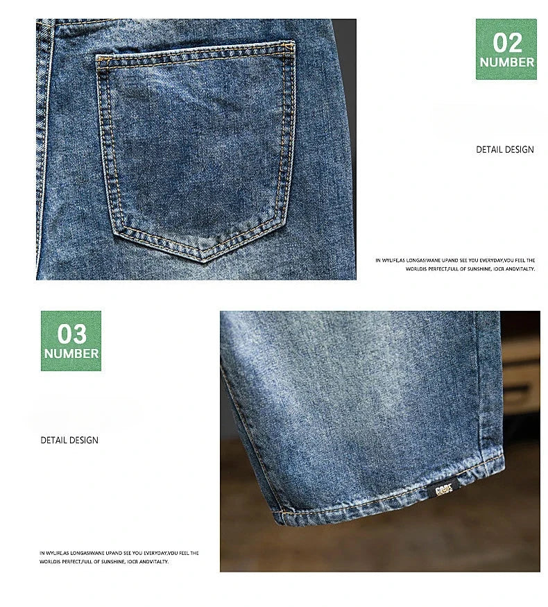 2024 New in Vintage Men's Denim Shorts Fashion Straight Bermuda Jeans Slim Soft Casual Short Pants Male Streetwear