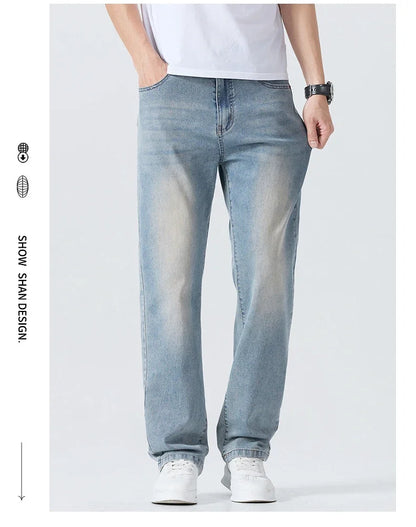 Summer Thin Straight Jeans Men's Clothing Soft Breathable Trousers Male Brand Comfortable Business Loose Denim Pants