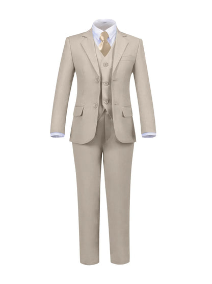 Boys Suit 5 Piece Jacket Vest Pants Shirt Tie Random Wedding Birthday Party Gift Performance Uniform School Uniforms Size 4-16Y