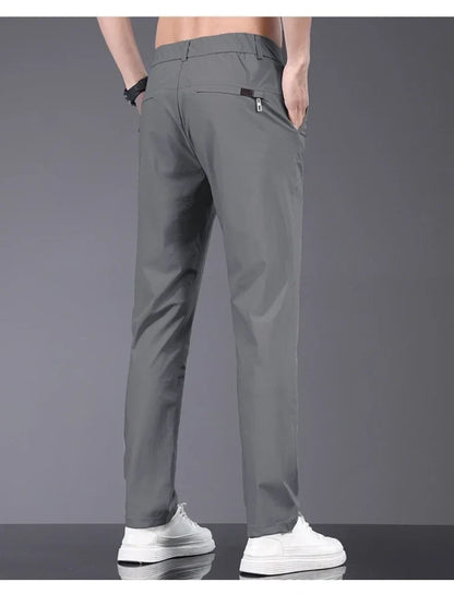 Korean Y2K Summer New Men's Ice Silk Pants All Match Elastic Sweatpants Office Business Casual Fashion Straight Suit Trousers