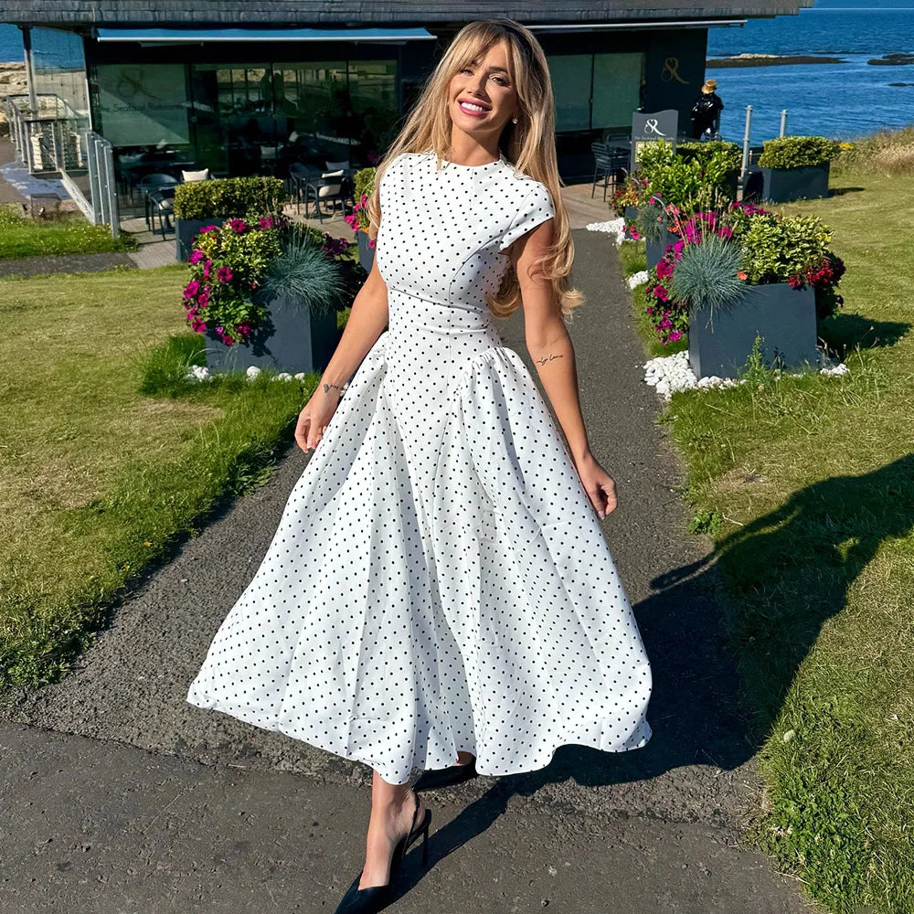 White Polka Dot Long Dress Summer Sexy High-Waisted Vintage Print Sleeveless Dress Casual Party Vacation New Women Dress