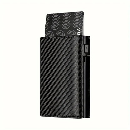 Portefeuille Homme avec Porte-Monnaie Zippé Porte-Cartes de Crédit Métallique à Éjection Automatique Bloqueur RFID Minimaliste Porte-Cartes de Visite Idée Cadeau