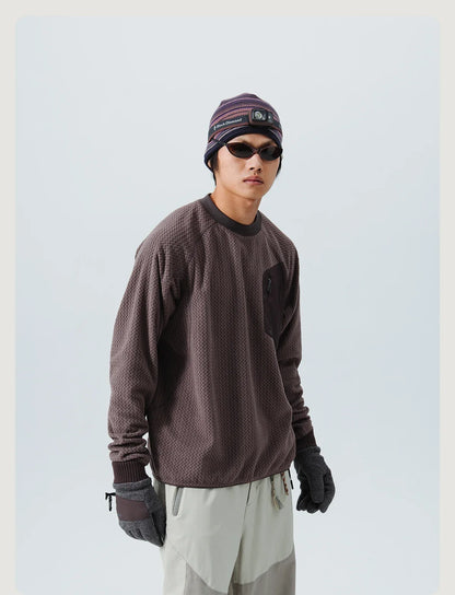 Mountain-Ready Crewneck: Engineered with Ribbed Neck, Reflective Logo, & Secure Chest Pocket for Outdoor Style Unisex