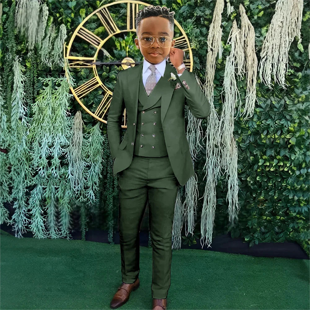 Fashionable Boys Suit Set 3 Pieces Jacket Vest Pants Banquet Party Outfit Elegant Children's Tuxedo Wedding Guest Clothes 2-20T