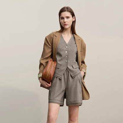 Women's Vest 2026 Summer New Casual Sleeveless Short Jacket Versatile Office Separate Straight Women's Shorts 12622042