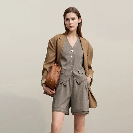 Women's Vest 2026 Summer New Casual Sleeveless Short Jacket Versatile Office Separate Straight Women's Shorts 12622042