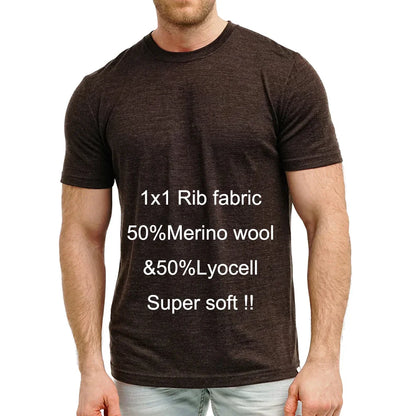 Men's 100% Superfine Merino Wool T-Shirt Base Layer Wicking Breathable Quick Dry Anti-Odor No-itch Comfortable Fit Size