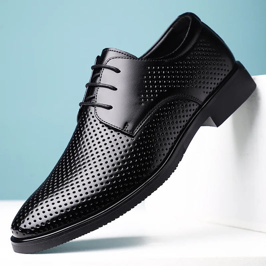 Summer Autumn Dress Shoes for Men Hallow Breathable Lace Designer Leather Shoes Male Fashion Business Casual Elegant Shoe Man