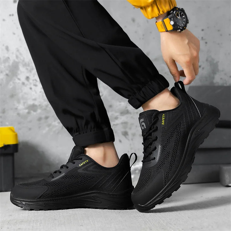 Summer Breathable Men Labor Shoes Lightweight Work Safety Boots Sneakers Anti Nail Indestructible Steel Toe Male Footwear