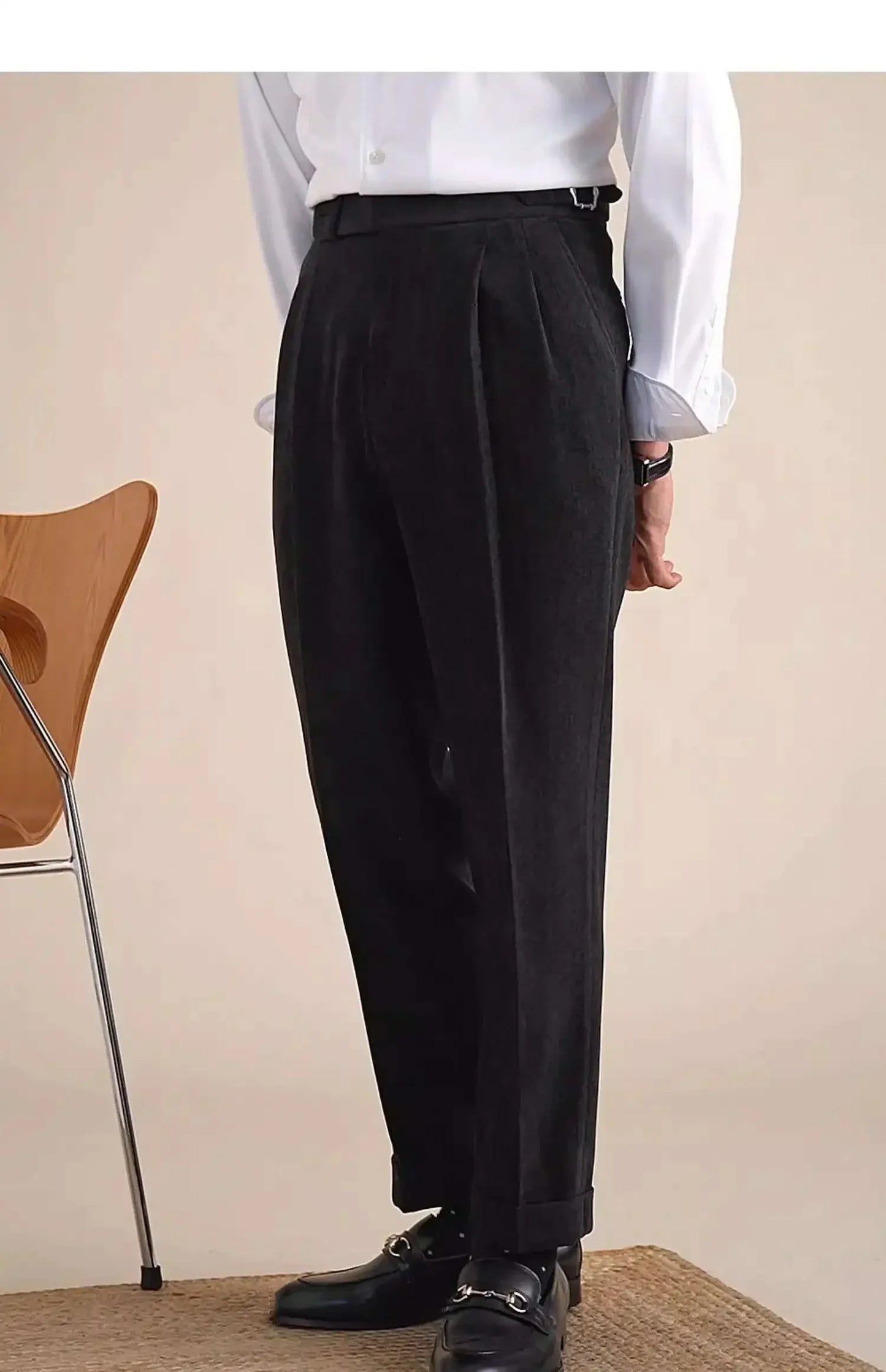 Men Dress Pant Fall Straight Tube Casual Pant Social Trousers Office Double Pleated High Waisted Trousers Men Formal Pant