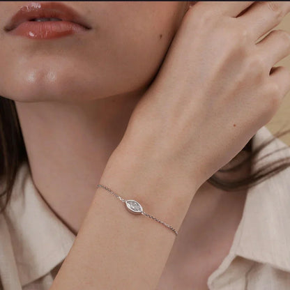 1/2CT Marquise Pear Cut Moissanite Solitaire Link Bracelet Women s925 Silver Bezel Setting Lab Diamond Bridal Wrist Chain