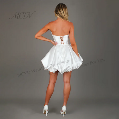 White Beaded Wedding Dresses Satin Pleats Sleeveless Mini Bridal Dresses A Line Lace Up Backless After Party 2026 Customized