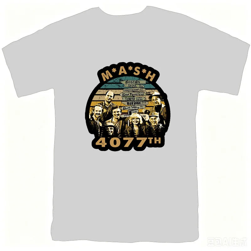 Mash Distressed Logo T Shirt Mens 4077 Licensed Classic TV Show Militarryy Green2026 High quality Brand Casual
