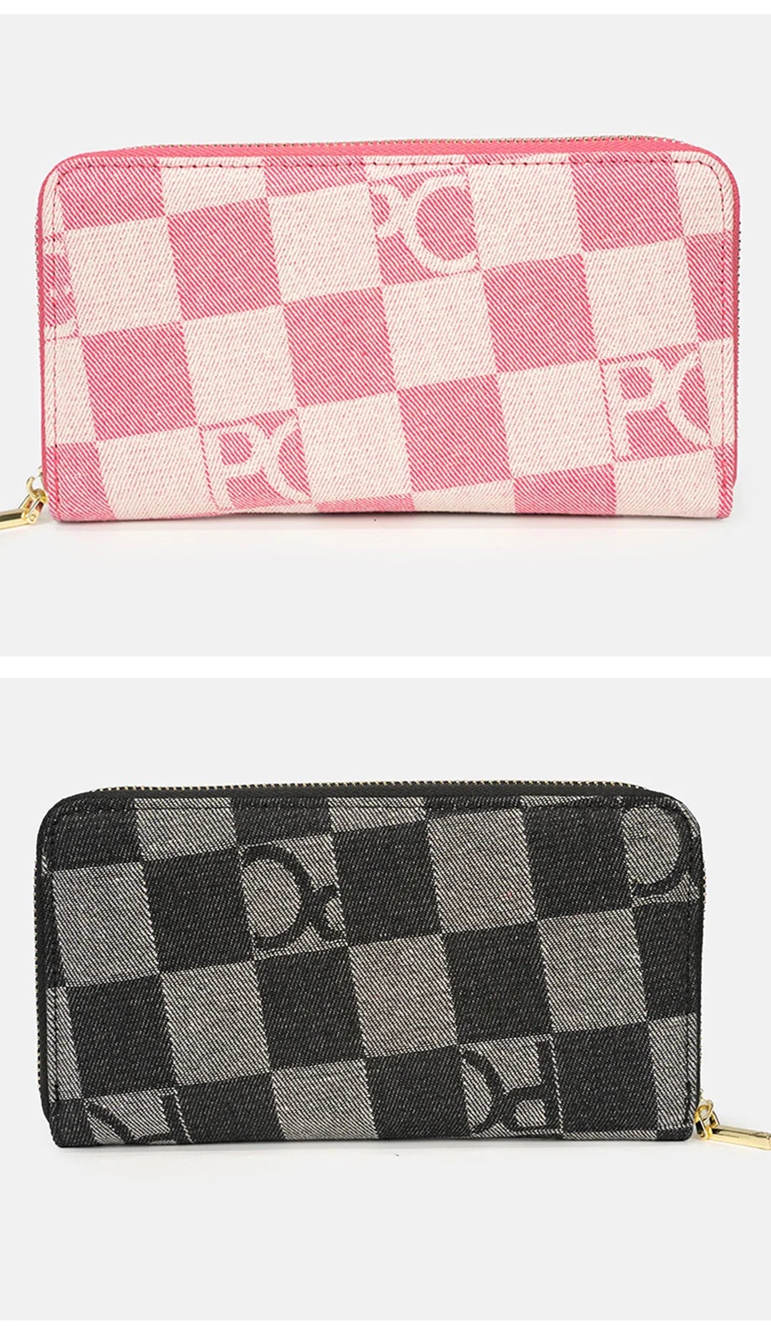 Women Handbag Chessboard Pattern Long Wear Resistant Denim Retro Large Capacity Multi Card Niche Luxury Versatile Wallet