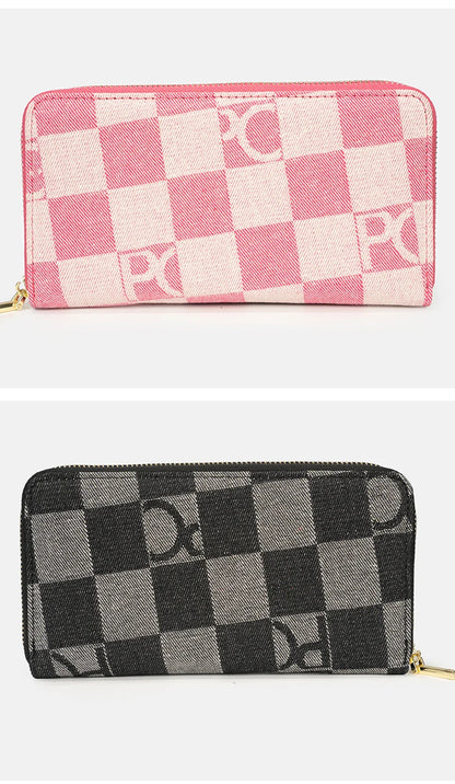 Women Handbag Chessboard Pattern Long Wear Resistant Denim Retro Large Capacity Multi Card Niche Luxury Versatile Wallet
