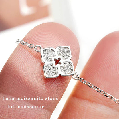 1mm Flowers Moissanite Bracelets for Women 14-20cm Size Adjustable Chain Classic 925 Sterling Silver Jewelry Plated 18K