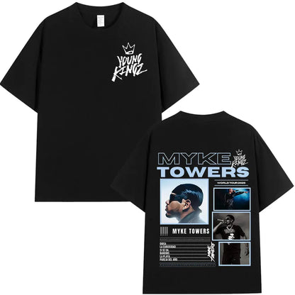 Rapper Myke Towers Graphic T-shirts Men Women Fashion Hip Hop Oversized T Shirt Comfort Cotton Short Sleeve T-shirt Streetwear